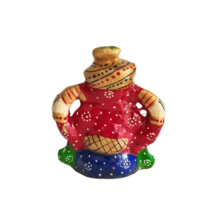 Artisan Hand-Painted Ganesha Idol - Royal Red & Blue Meenakari Finish   Metal Decorative