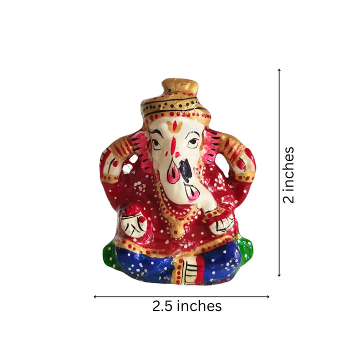 Artisan Hand-Painted Ganesha Idol - Royal Red & Blue Meenakari Finish   Metal Decorative
