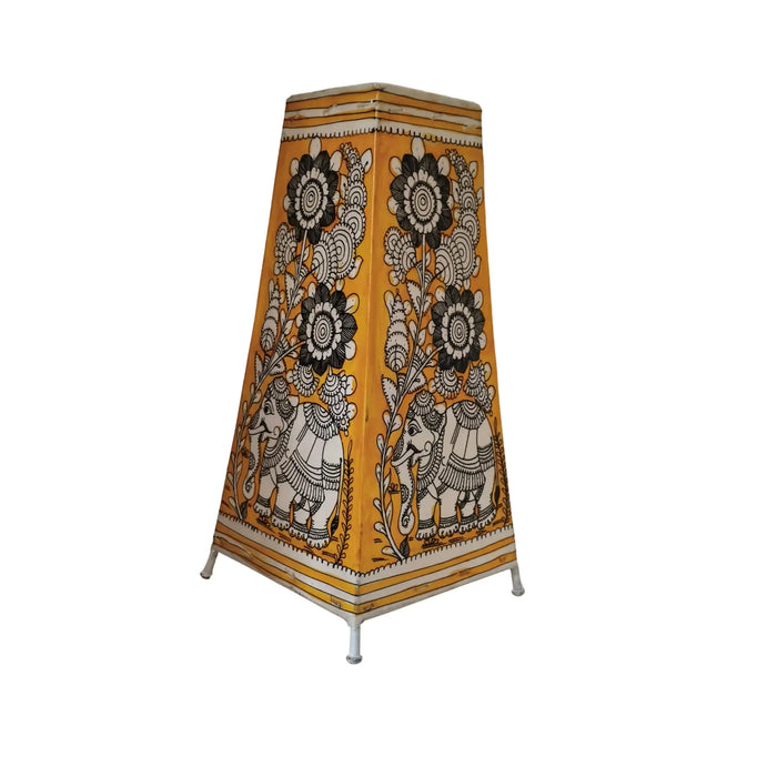 Artistic Hand-Painted Indian Leather Lamp with Elephant Motif   Leather Paintings