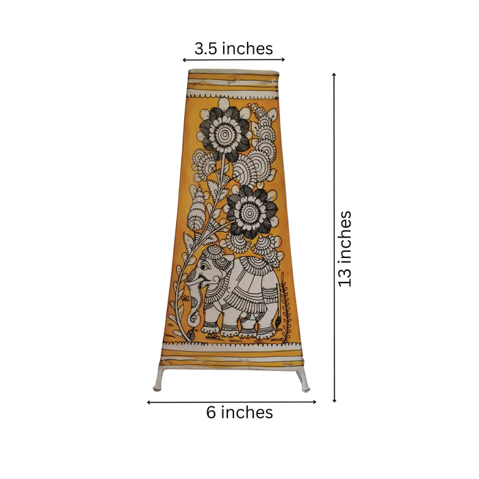 Artistic Hand-Painted Indian Leather Lamp with Elephant Motif   Leather Paintings