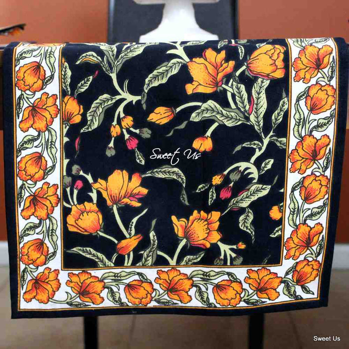The Affluent Floral French Country Cotton Table Runner, Amber Black - Sweet Us