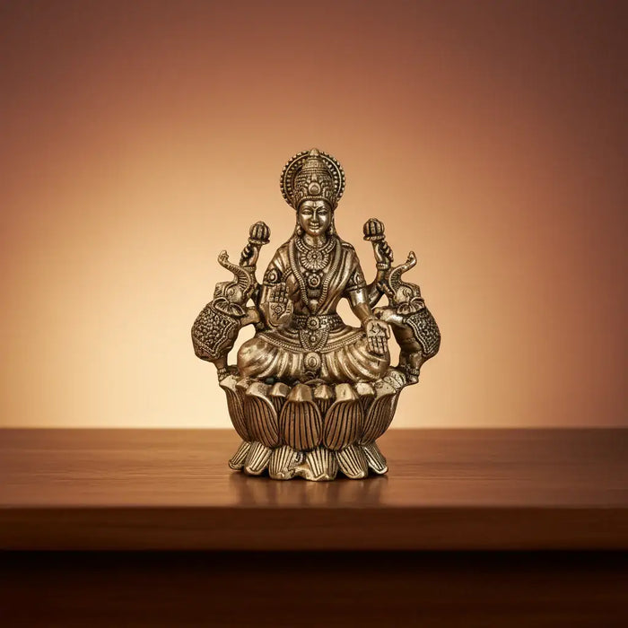 Auspicious Brass Gaja Lakshmi Idol with Elephants - Goddess of Power   Brass Ware