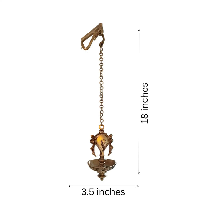 Auspicious Handcrafted Hanging Brass Deepam (Diya) with Decorative Shankha Motif   Brass Ware