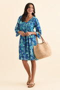 Ava Cobalt Sea Cotton Pocket Dress,Brunette model,alt text|model:Brontie