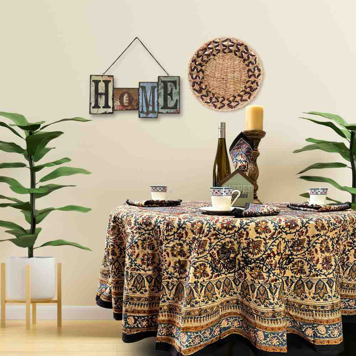 Vintage Paisley Block Print Cotton Floral Tablecloth Round, Aqua Dusk - Sweet Us