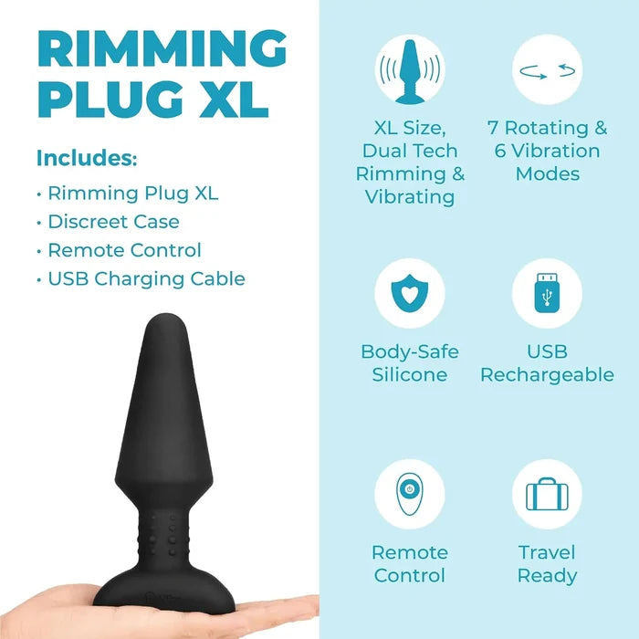 B-Vibe™ B-Vibe Rimming Plug XL with Remote - Rotating Beads & Vibration Black