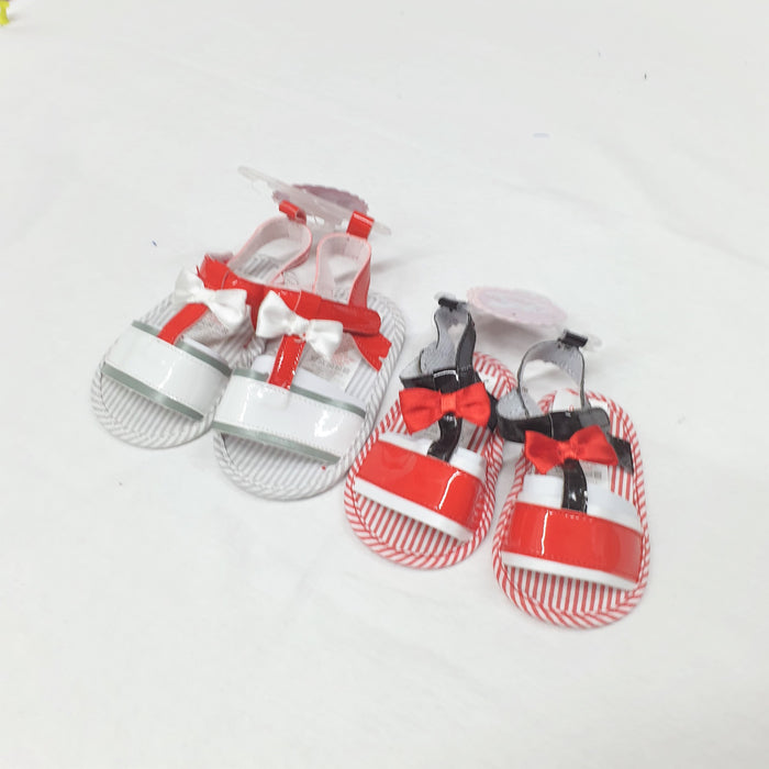 Baby Girls Sandals - Red/Navy W/Bow  (0-12 Months) Q17512