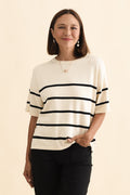 Bailey Cream Stripe Boxy Sweat,Brunette model,alt text|model:Cara