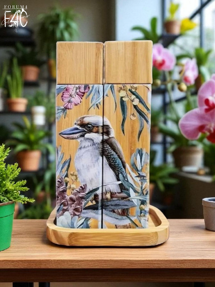 BAMBOO SALT & PEPPER GRINDERS - KOOKABURRA BUSH GUARDIAN
