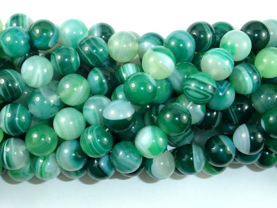 Banded Agate Beads, Green, 10mm(10.5mm)-BeadBasic