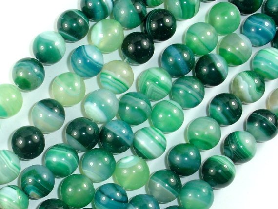 Banded Agate Beads, Green, 10mm(10.5mm)-BeadBasic