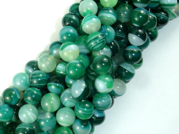 Banded Agate Beads, Green, 10mm(10.5mm)-BeadBasic
