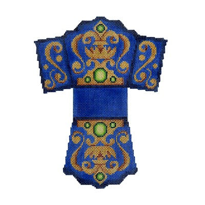 BB 3065 - Shopping Bag - Royal Blue & Gold with Green Jewels