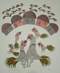 Bird Circle with Tribal Homes – Handmade Gond Art   Paintings