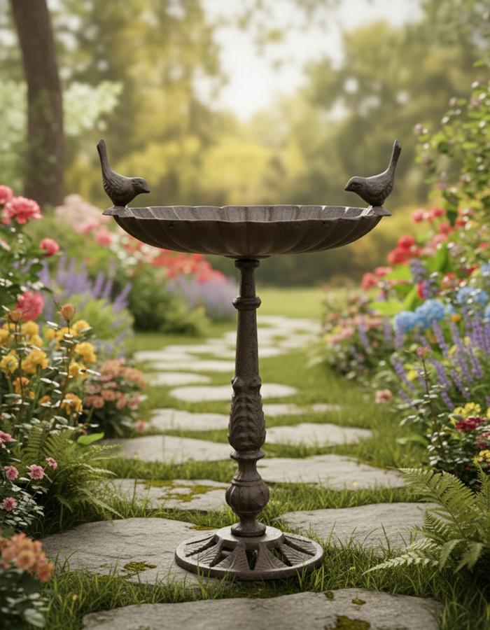 BIRD FRIENDS - CAST IRON BIRD BATH / FEEDER