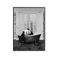 BLACK & WHITE ART SERIES - FRAMED CANVAS ART - PANDA BATH TIME
