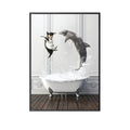 BLACK & WHITE ART SERIES - FRAMED CANVAS ART - PENGUIN & DOLPHIN BATH TIME