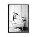 BLACK & WHITE ART SERIES - FRAMED CANVAS ART - PENGUINS BATH TIME