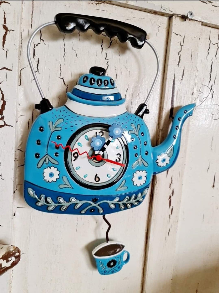 BLUE KETTLE PENDULUM NOVELTY CLOCK