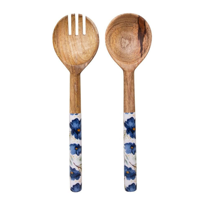 BLUE WILDFLOWER MANGOWOOD ENAMEL SALAD SERVERS