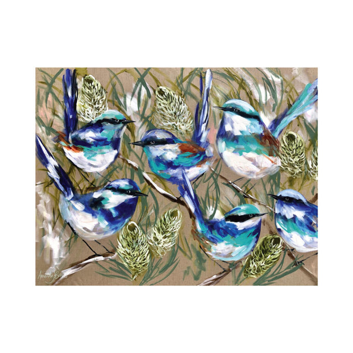 Blue Wrens 4pc Hard Back Placemat Set - Artist Lab