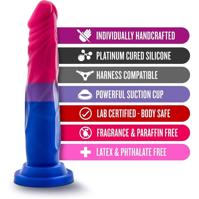 Blush Novelties® Avant P8 Bisexual Pride Dildo - 7.5’’ Textured Silicone Multicolor