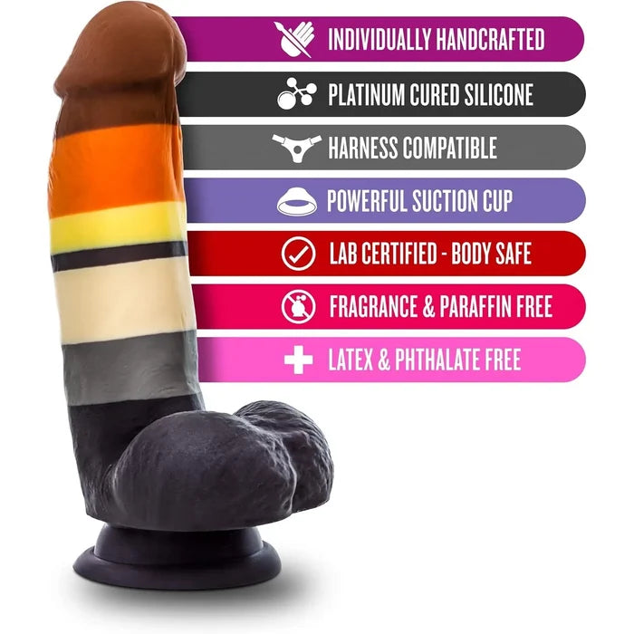 Blush Novelties® Avant P9 Bear Pride Dildo - 7.5’’ Curved Silicone with Balls Multicolor