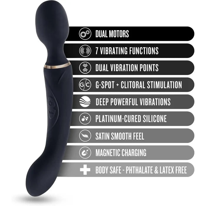 Blush Novelties® Lush Gia Dual-Ended Wand Vibrator - 7 Modes Each End | Massage & G-Spot Black