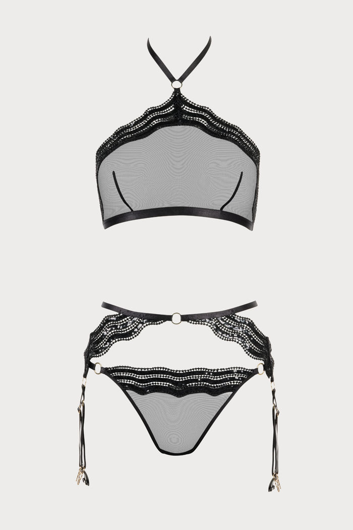 Boîte à Désir Sheer Sequin 3-piece Lingerie Set
