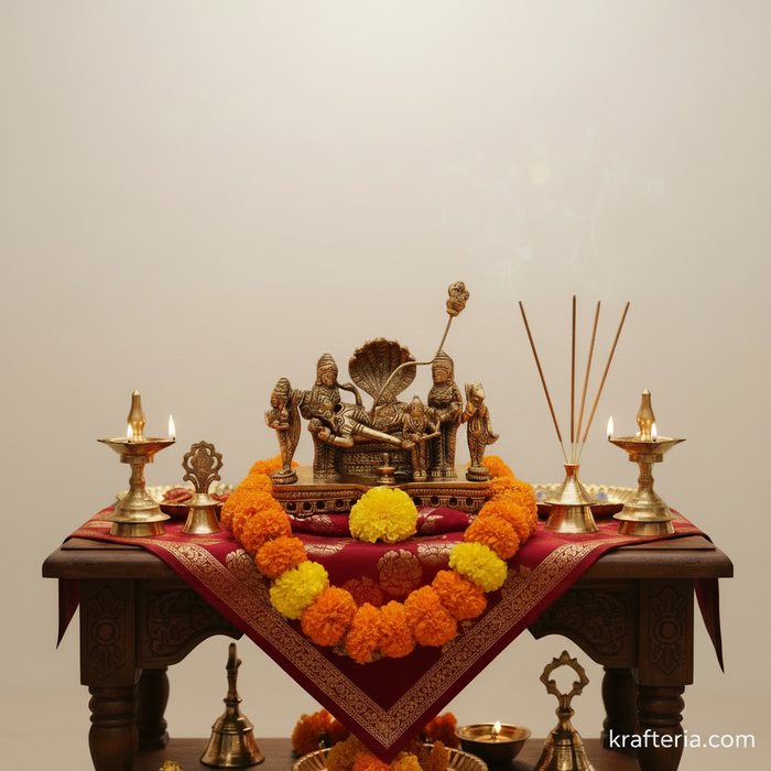 Brass Ananta Shayana Vishnu Statue – Traditional Reclining Mahavishnu Altar Idol   Brass Artwork
