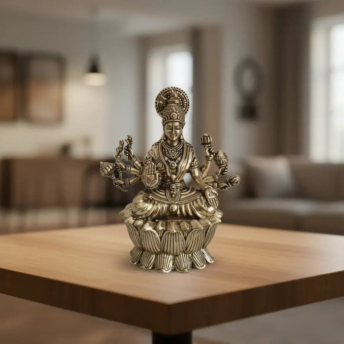 Brass Ashta Lakshmi Idol Seated on Lotus - Eight-Armed Goddess   Brass Ware
