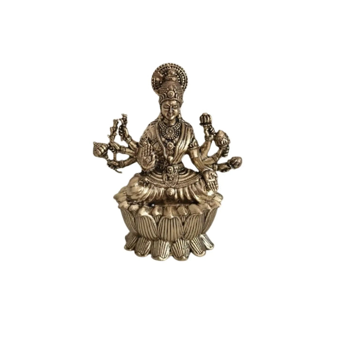 Brass Ashta Lakshmi Idol Seated on Lotus - Eight-Armed Goddess   Brass Ware