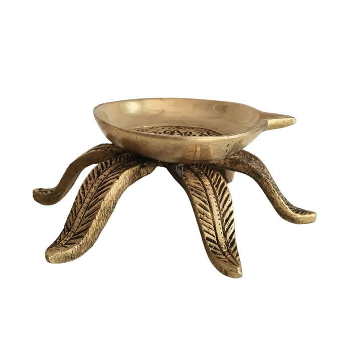Elegant Brass Diya Stand Leaf-Foot   Brass Ware