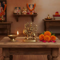 Brass Goddess Durga Idol riding lion, a divine protector and destroyer.