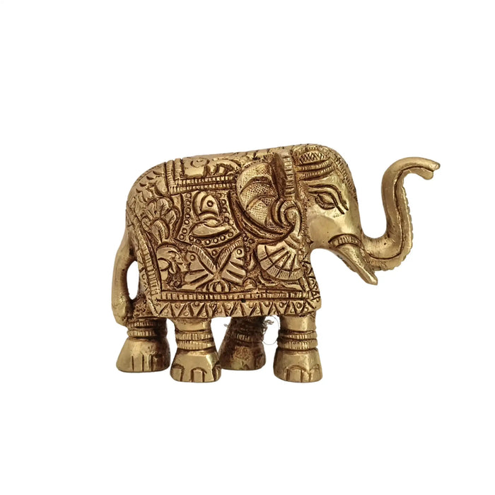 Brass Elephant Figurine with Raised Trunk – Symbol of Good Luck and Strength   Brass Ware