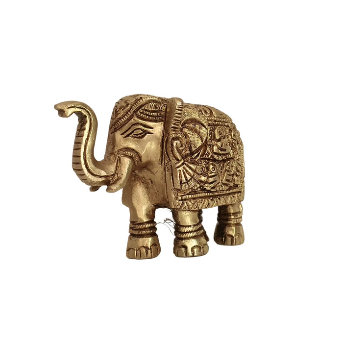 Brass Elephant Figurine with Raised Trunk – Symbol of Good Luck and Strength   Brass Ware