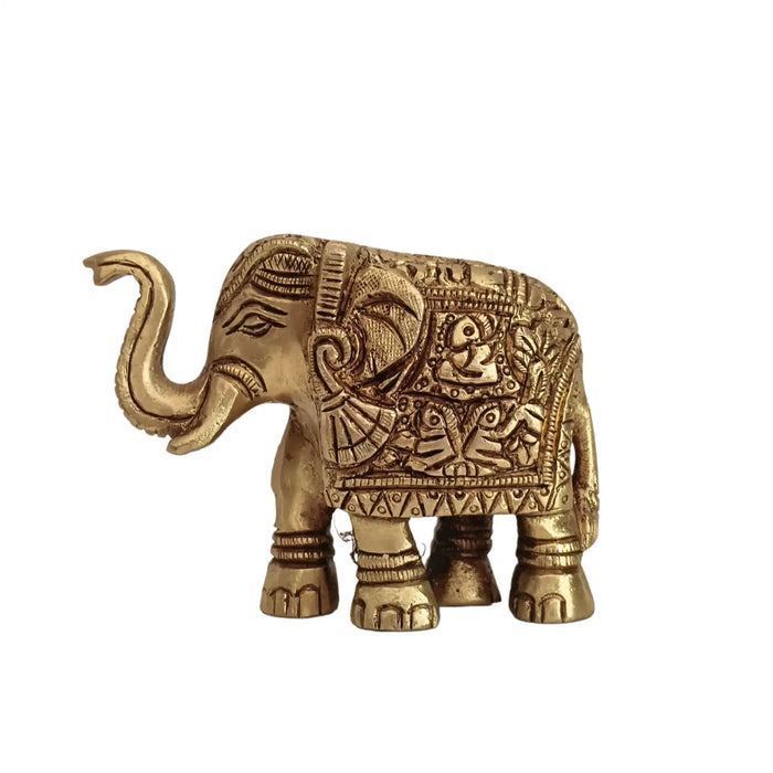 Brass Elephant Figurine with Raised Trunk – Symbol of Good Luck and Strength   Brass Ware