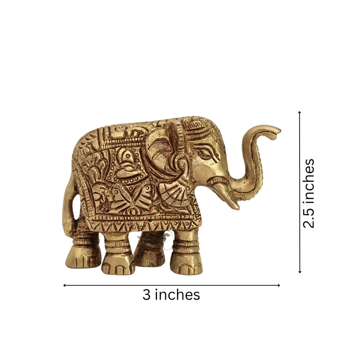Brass Elephant Figurine with Raised Trunk – Symbol of Good Luck and Strength   Brass Ware