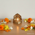 Brass Gajalakshmi brass diya, a beautiful oil lamp showing Goddess Lakshmi with elephants.