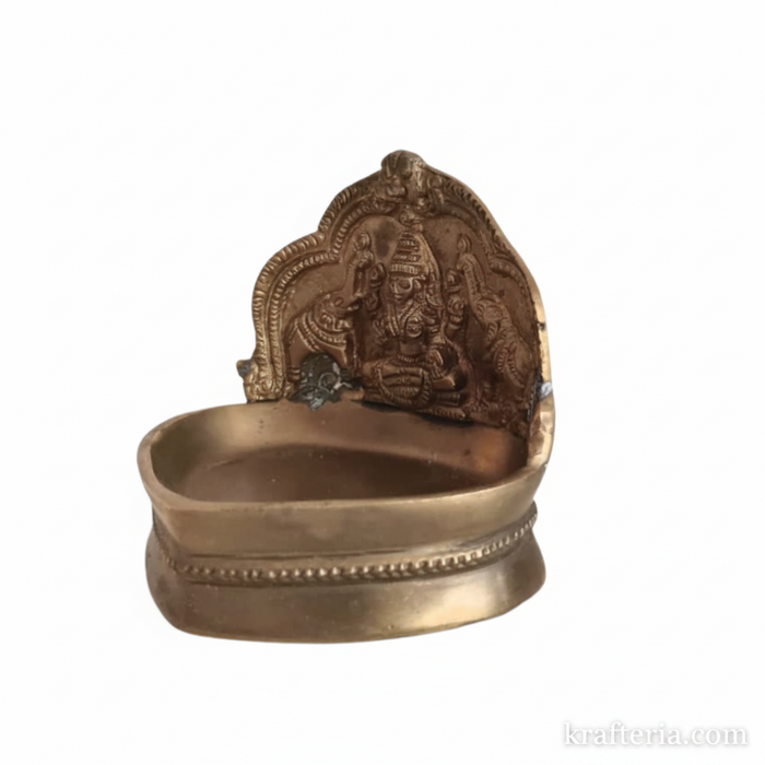 Gajalakshmi brass diya featuring Goddess Lakshmi with elephants.