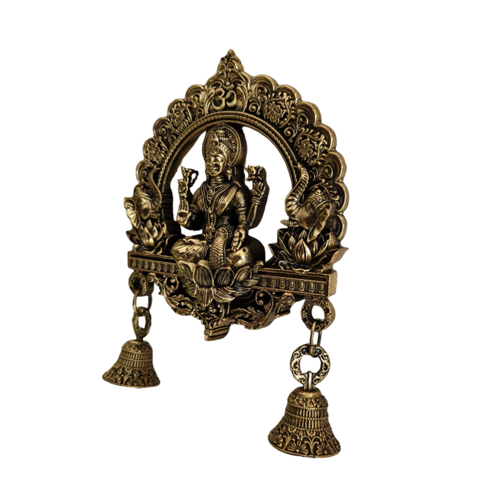 Brass Finish Gajalakshmi Wall Hanging with Bells   Brass Artwork