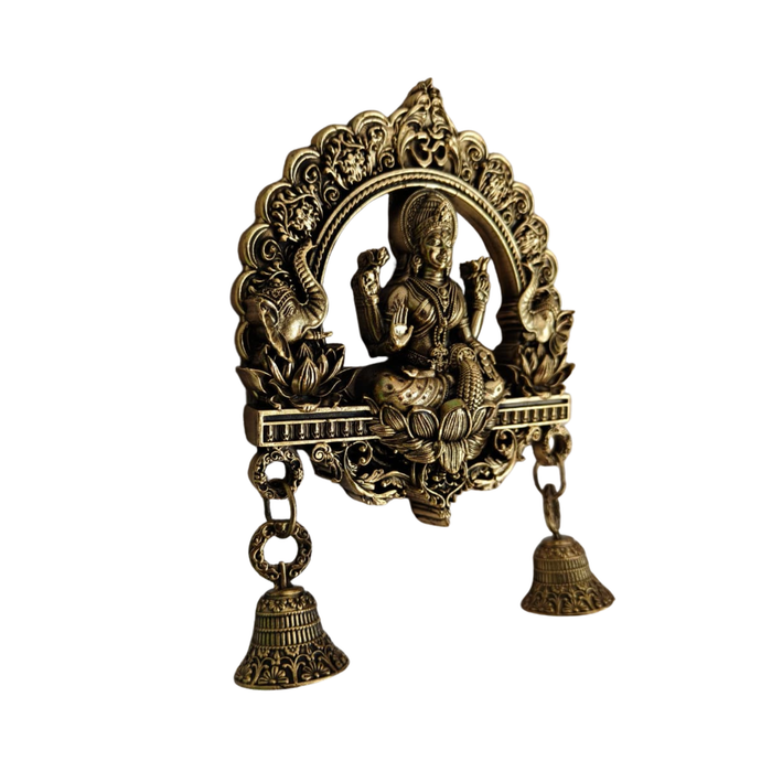 Brass Finish Gajalakshmi Wall Hanging with Bells   Brass Artwork