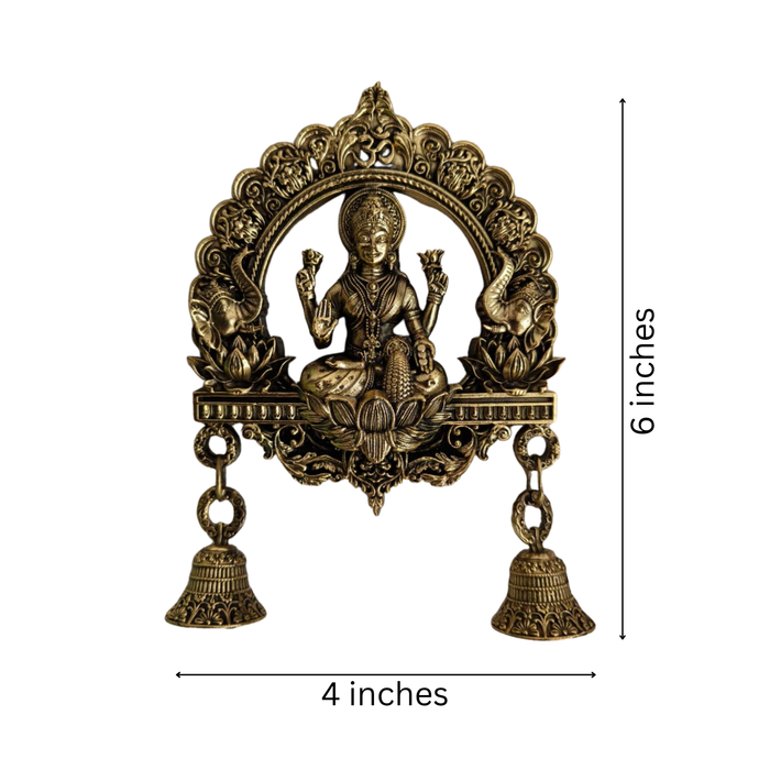 Brass Finish Gajalakshmi Wall Hanging with Bells   Brass Artwork