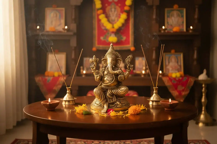 Brass Ganesha Idol – Lord Ganpati Statue for Home Temple Decor   Brass Ware