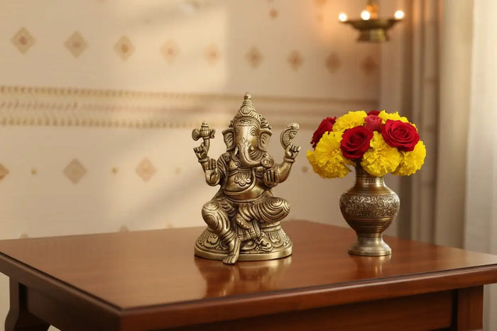 Brass Ganesha Idol – Lord Ganpati Statue for Home Temple Decor   Brass Ware