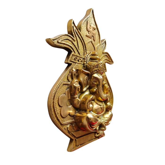 Brass Ganesha wall hanging in Kalash with Swastika design.