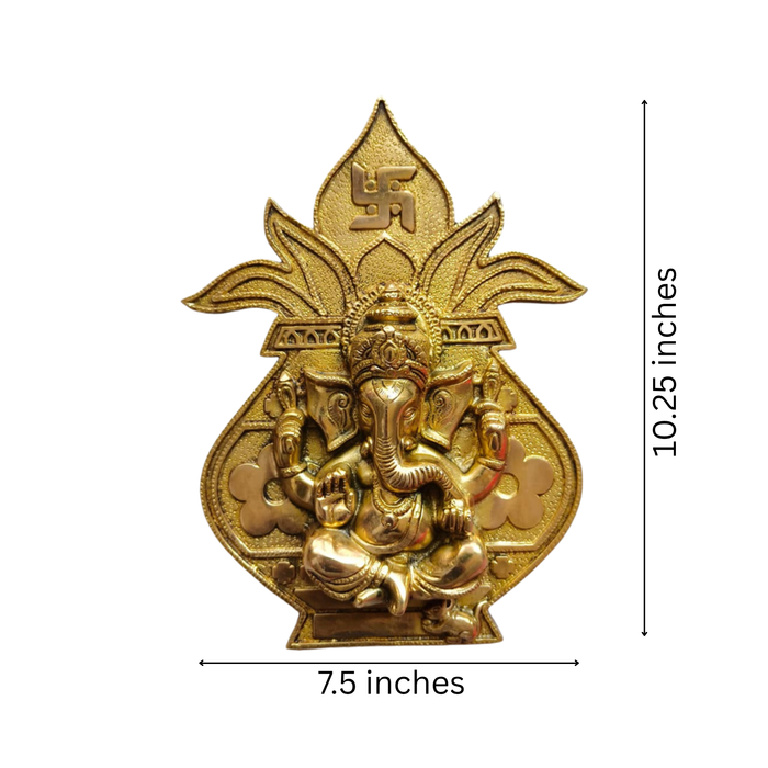 Brass Ganesha wall hanging in Kalash with Swastika.