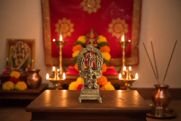 Brass Garuda Vishnu idol with Sridevi & Bhudevi, Hindu deity sculpture
