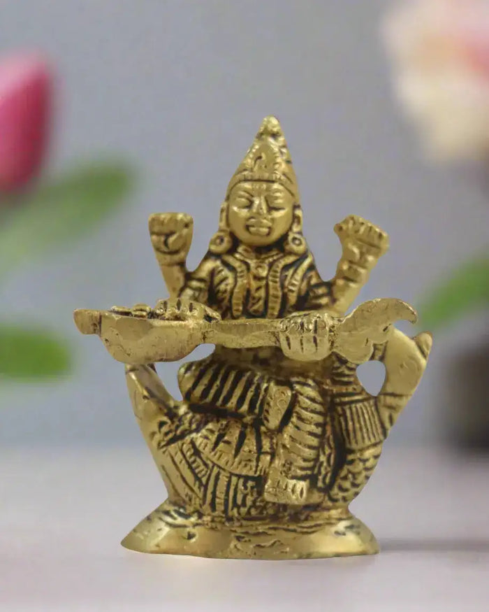 Brass Goddess Saraswathi Idol for Spiritual and Educational Spaces   Brass Ware