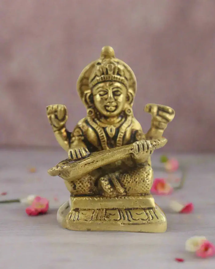 Brass Goddess Saraswathi Idol for Spiritual and Educational Spaces   Brass Ware